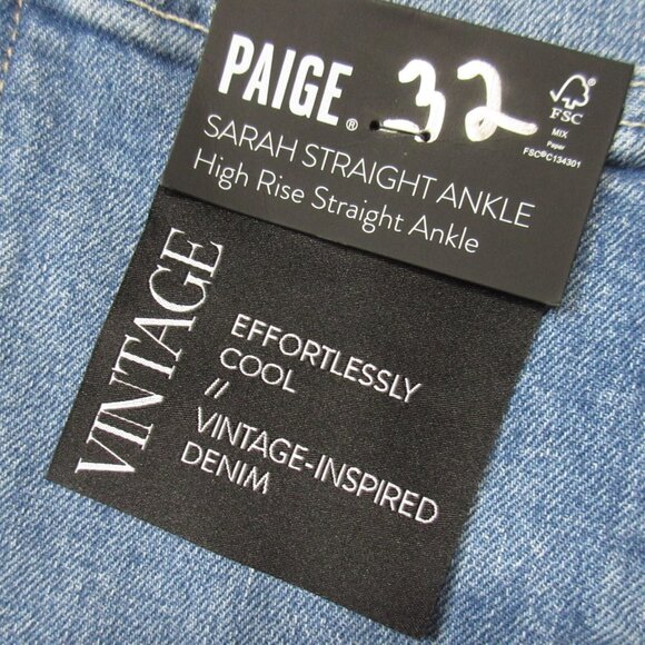 NWT Paige VINTAGE Sarah Straight Ankle in Art Piece Distressed Crop Jeans 32 - Picture 5 of 9